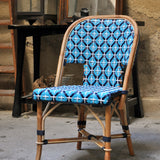 Saint Tropez French Bistro Rattan Chair - Crosses - Sky Blue/Navy Blue/White