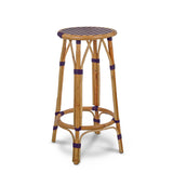 Valence French Bistro Rattan Bar Stool - Squares, Large - Navy Blue/Gold
