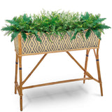 Lyon French Bistro Rattan Planter with Stand (Flower Box) - Diamonds, Small - Gold/Navy Blue