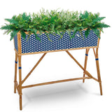 Lyon French Bistro Rattan Planter with Stand (Flower Box) - Squares, Small - Navy Blue/White