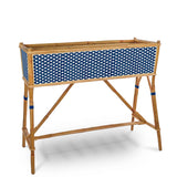 Lyon French Bistro Rattan Planter with Stand (Flower Box) - Squares, Small - Navy Blue/White