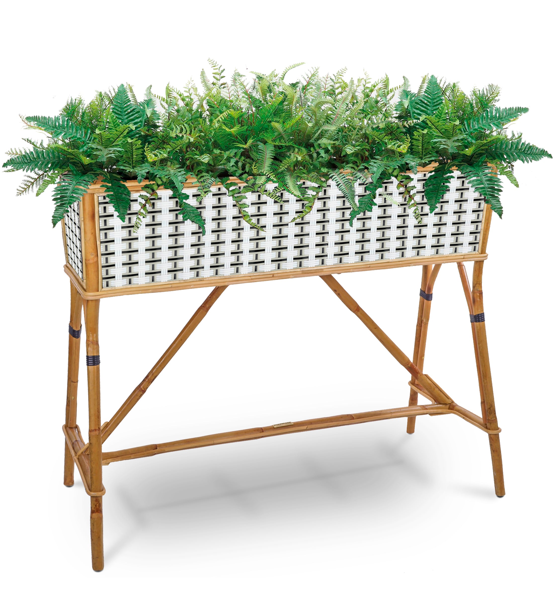 rattan plant hanger BISTRO RATTAN PLANTER WITH STAND BASKET WEAVE White Black
