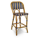 Valence French Bistro Rattan Bar Chair - Arrows with Stripes - Navy Blue/Gold