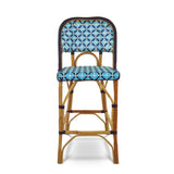 Valence French Bistro Rattan Bar Chair - Crosses - Sky Blue/Navy Blue/White - Simple Weave - Navy Blue