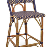 Valence French Bistro Rattan Bar Chair - Squares, Large - Navy Blue/Gold