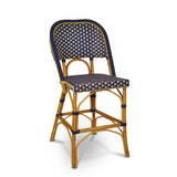 Valence French Bistro Rattan Counter Chair - Squares, Large - Navy Blue/Gold - Single Weave - Navy Blue