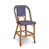 Valence French Bistro Rattan Counter Chair - Squares, Small - Navy Blue/White - Multi-Weave - Navy Blue/White