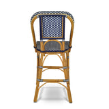 Valence French Bistro Rattan Counter Chair - Squares, Small - Navy Blue/White - Multi-Weave - Navy Blue/White