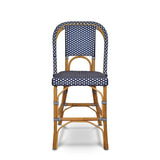 Valence French Bistro Rattan Counter Chair - Squares, Small - Navy Blue/White - Multi-Weave - Navy Blue/White