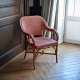 Cannes French Bistro Rattan Armchair - Reversed Diamonds, Large - Gold/Red