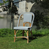 Lyon French Bistro Rattan Chair - Squares, Small - White/Navy Blue - Multi-Weave - White/Navy Blue