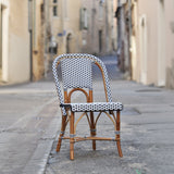 Lyon French Bistro Rattan Chair - Squares, Small - White/Navy Blue - Multi-Weave - White/Navy Blue