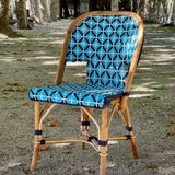 Saint Tropez French Bistro Rattan Chair - Crosses - Sky Blue/Navy Blue/White