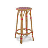 Valence French Bistro Rattan Bar Stool - Crosses - Red/Navy Blue/White