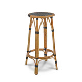 Valence French Bistro Rattan Bar Stool - Reversed Diamonds, Small - Black/White