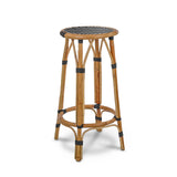 Valence French Bistro Rattan Bar Stool - Squares, Small - Black/White