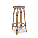 Valence French Bistro Rattan Bar Stool - Squares, Small - Navy Blue/White