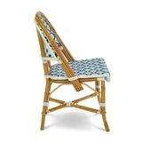 Valence French Bistro Rattan Chair - Crosses - White/Navy Blue/Sky Blue