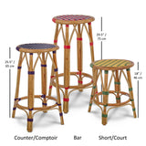Valence French Bistro Rattan Short Stool - Reversed Diamonds, Small - Black/White