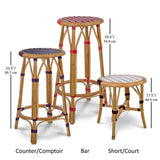 Valence French Bistro Rattan Bar Stool - Crosses - Red/Navy Blue/White