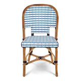 Cannes French Bistro Rattan Chair - Vertical - White/Sky Blue/Navy Blue