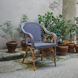 Paris French Bistro Rattan Armchair - Small Squares - Navy Blue/White