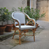 Paris French Bistro Rattan Armchair - Small Squares - White/Navy Blue