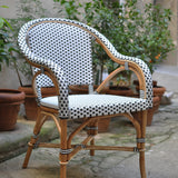 Paris French Bistro Rattan Armchair - Small Squares - White/Black