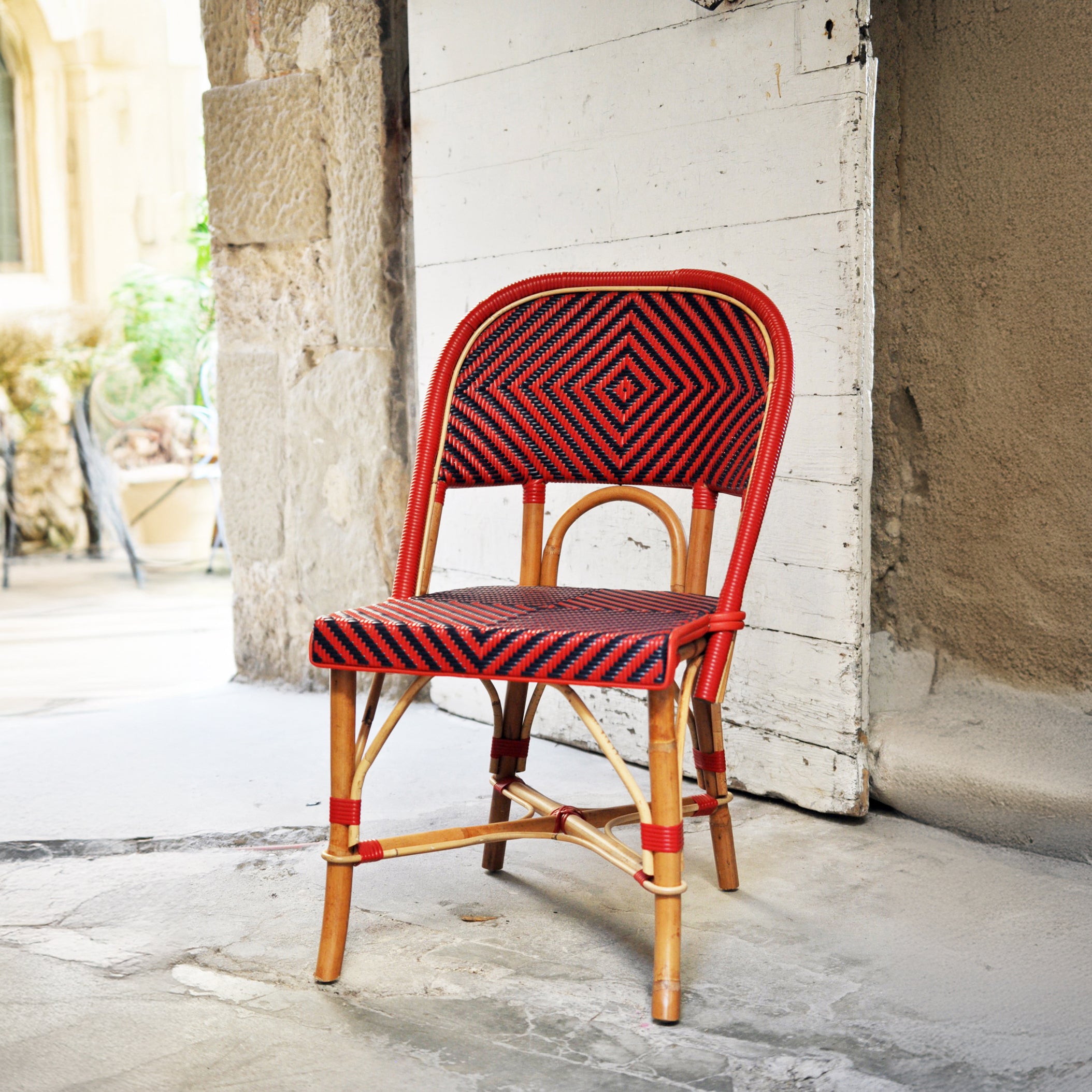 Valence French Bistro Rattan Chair Large Diamonds Red Navy Blue