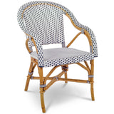 Paris French Bistro Rattan Armchair - Small Squares - White/Navy Blue