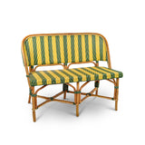 Valence French Bistro Rattan Banquette/Bench, 2-Seat, Arrows with Stripes - Green/Yellow/Gold
