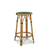 Valence French Bistro Rattan Counter Stool - Crosses - Green/Navy Blue/White