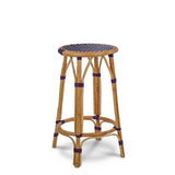 Valence French Bistro Rattan Counter Stool - Small Squares - Navy Blue/White