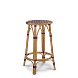 Valence French Bistro Rattan Counter Stool - Large Square - Navy Blue/Gold