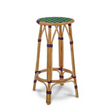 Valence French Bistro Rattan Bar Stool - Crosses - Green/Navy Blue/White