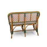 Lyon French Bistro Rattan Banquette/Bench, 2-Seat, Flowers - White/Orange/Green