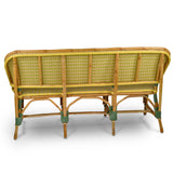 Lyon French Bistro Rattan Banquette/Bench, 3-Seat, Vertical Pattern - Green/Yellow/Gold