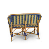 Valence French Bistro Rattan Banquette/Bench, Small - Arrows with Stripes - Navy Blue/Gold