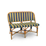 Valence French Bistro Rattan Banquette/Bench, Small - Arrows with Stripes - Navy Blue/Gold