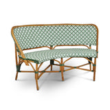Valence French Bistro Rattan Demi Lune Banquette/Bench, 2-Seat, Crosses - White/Green/Jade