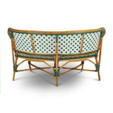 Valence French Bistro Rattan Demi Lune Banquette/Bench, 2-Seat, Crosses - White/Green/Jade
