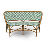 Valence French Bistro Rattan Demi Lune Banquette/Bench, 2-Seat, Crosses - White/Green/Jade