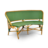 Valence French Bistro Rattan Demi Lune Banquette/Bench, 2-Seat, Fine Squares - Green/Creme