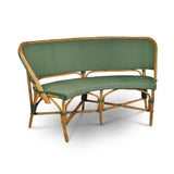 Valence French Bistro Rattan Demi Lune Banquette/Bench, 2-Seat, Fine Squares - Green/Creme