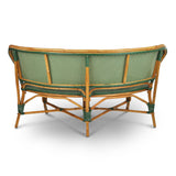 Valence French Bistro Rattan Demi Lune Banquette/Bench, 2-Seat, Fine Squares - Green/Creme