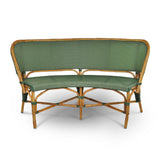 Valence French Bistro Rattan Demi Lune Banquette/Bench, 2-Seat, Fine Squares - Green/Creme
