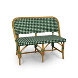 Lyon French Bistro Rattan Banquette/Bench, 2-Seat, Crosses - Green/Black/White