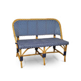 Lyon French Bistro Rattan Banquette/Bench, 2-Seater - Small Squares, Navy Blue/White