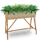 Lyon French Bistro Rattan Planter with Stand (Flower Box) - Small Diamonds - Gold/Navy Blue