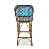 Valence French Bistro Rattan Bar Chair - Crosses - Sky Blue/Navy Blue/White